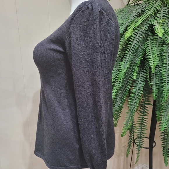 Syle&Co Cable Knit Gray Vneck Gigot Sleeve Sweater - Picture 6 of 10